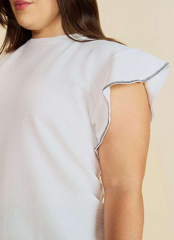 Maria.valentina - Blusa Solta Decote Careca Manga Curta Padrão Branco Branco 3