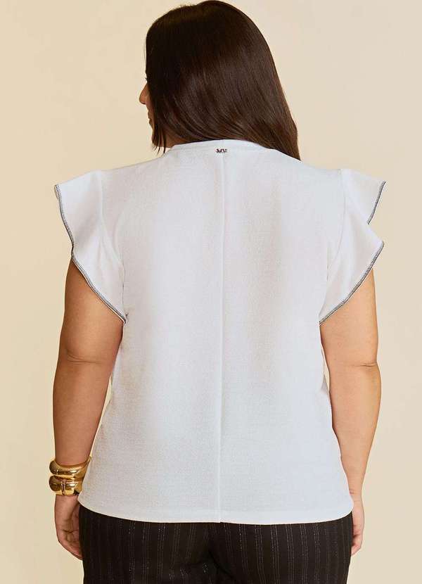 Maria.valentina - Blusa Solta Decote Careca Manga Curta Padrão Branco Branco 4