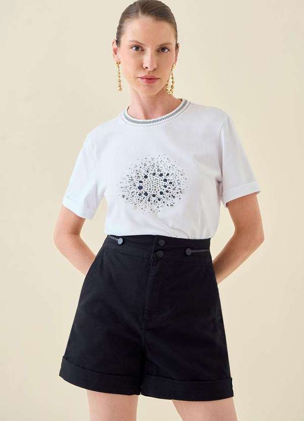 Maria.valentina - Camiseta Maria.Valentina Ajustada Decote Canoa Manga Curta Padrão Branco