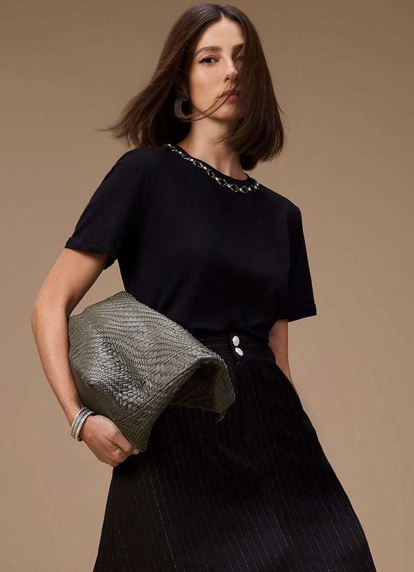 Maria.valentina - Camiseta Maria.Valentina Solta Decote Careca Manga Curta Padrão P Preto