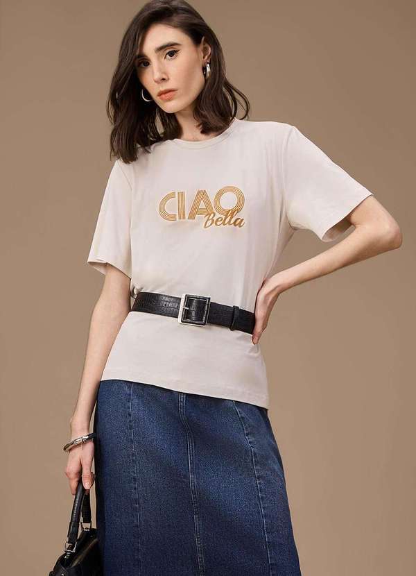 Maria.valentina - Camiseta Maria.Valentina Solta Decote Careca Manga Curta Padrão o Branco