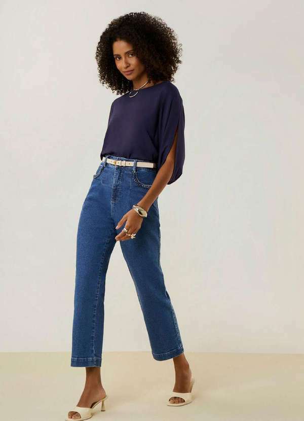 Maria.valentina - Camiseta Maria.Valentina Solta Decote Careca Manga Curta Padrão a Azul