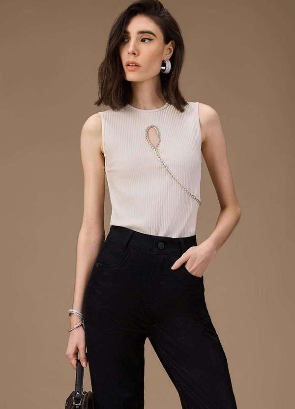 Maria.valentina - Regata Maria.Valentina Ajustada Decote Careca Padrão Off White Branco