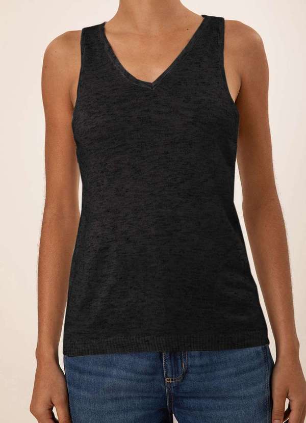 Maria.valentina - Regata Maria.Valentina Ajustada Decote V Padrão Preto Preto 2