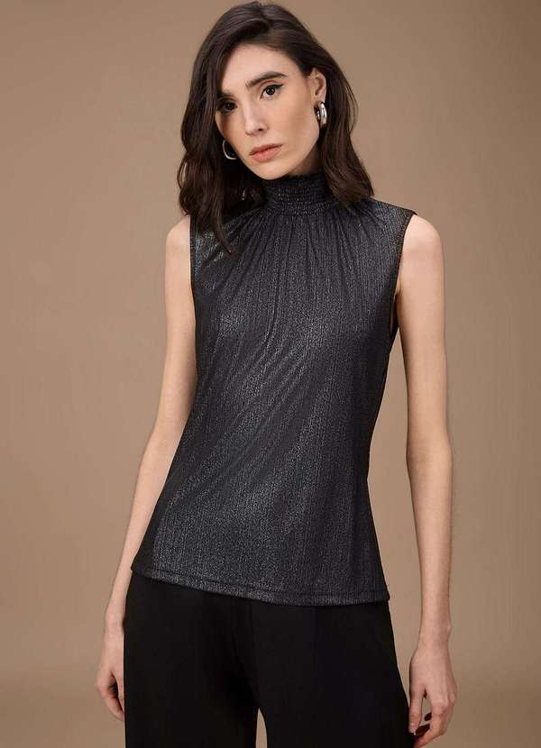 Maria.valentina - Regata Maria.Valentina Ajustada Gola Alta Padrão Preto Preto 2