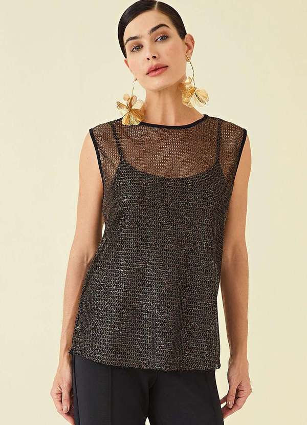 Maria.valentina - Regata Maria.Valentina Decote Redondo Detalhe Tela Preto Preto