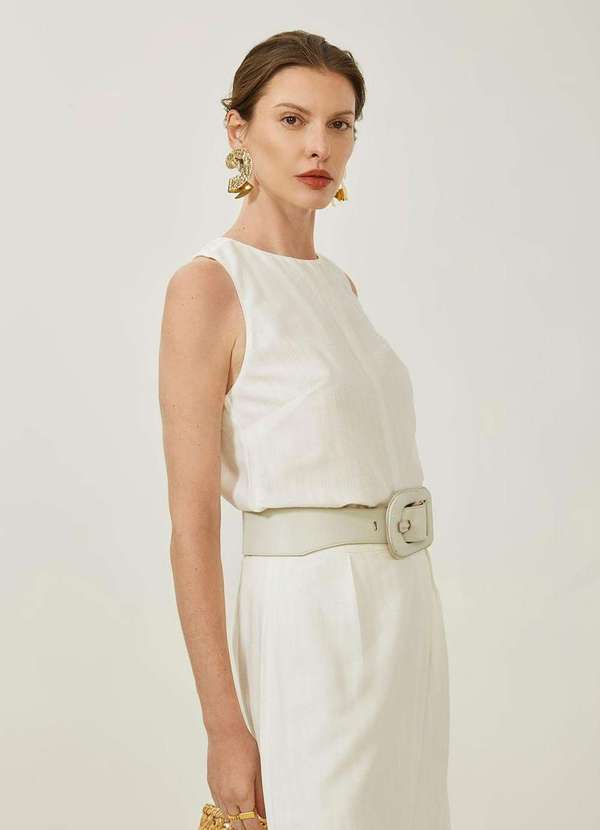 Maria.valentina - Regata Maria.Valentina Solta Decote Careca Padrão Off White Branco