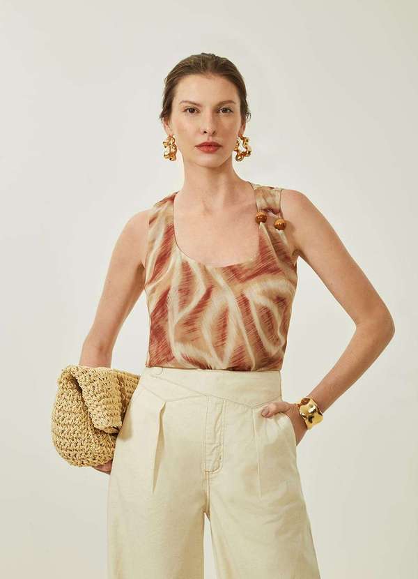 Maria.valentina - Regata Maria.Valentina Solta Decote Quadrado Padrão Marrom Marrom