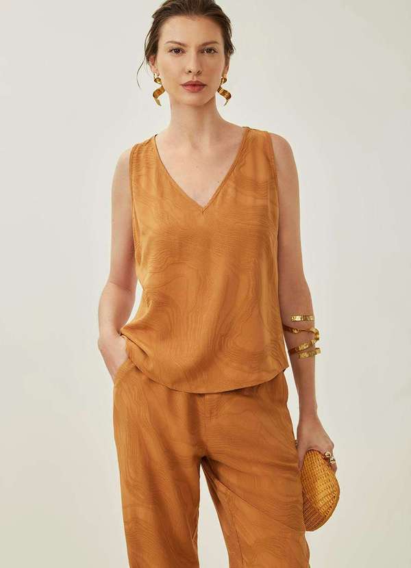 Maria.valentina - Regata Maria.Valentina Solta Decote V Padrão Marrom Marrom