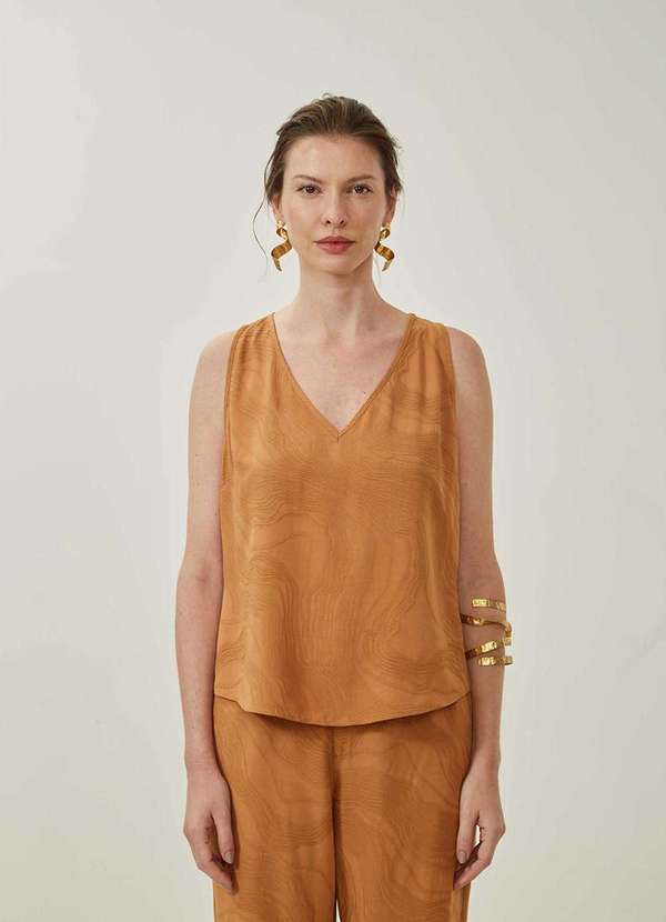 Maria.valentina - Regata Maria.Valentina Solta Decote V Padrão Marrom Marrom 3