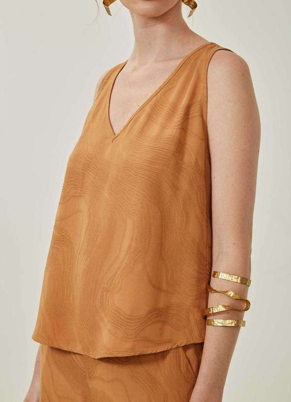 Maria.valentina - Regata Maria.Valentina Solta Decote V Padrão Marrom Marrom 4