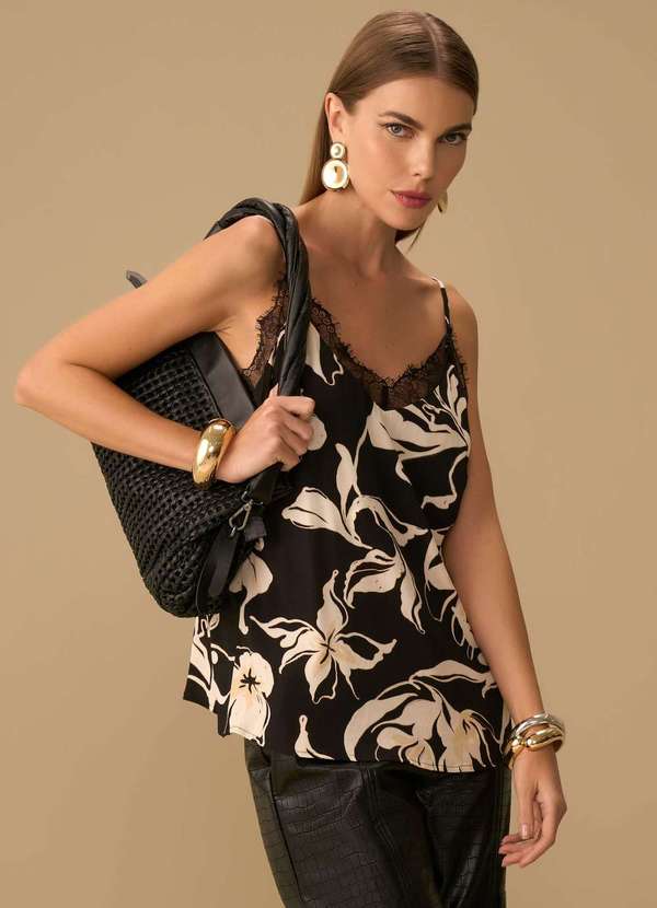 Maria.valentina - Regata Maria.Valentina Solta Decote V Padrão Preto Preto