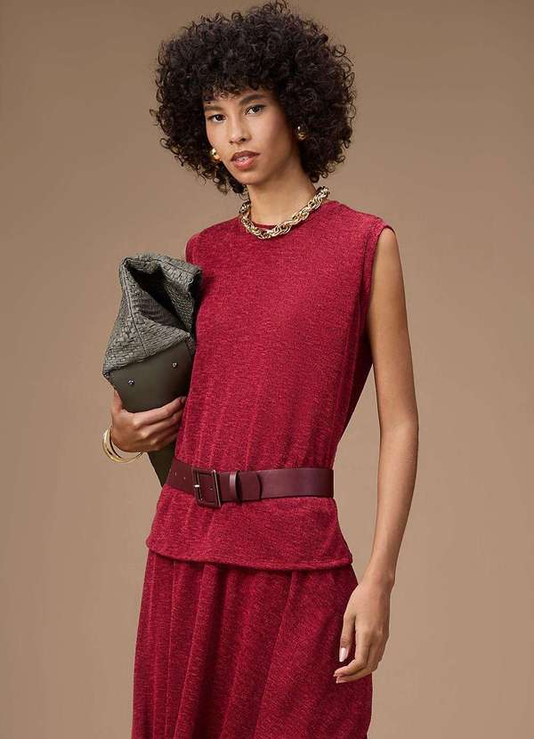 Maria.valentina - Regata Maria.Valentina Solta Decote Careca Padrão Bordo Vermelho