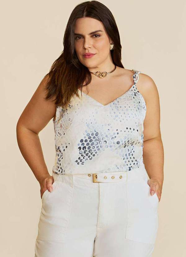 Maria.valentina - Regata Maria.Valentina Solta Decote V Padrão Off White Branco