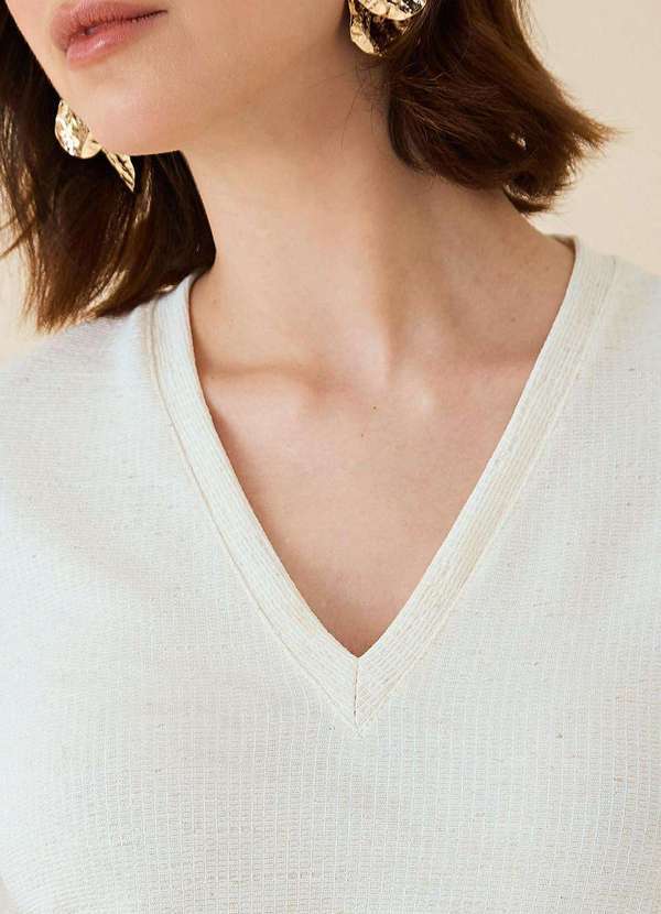 Maria.valentina - T-Shirt Maria.Valentina Decote V Básica Bege Bege 3