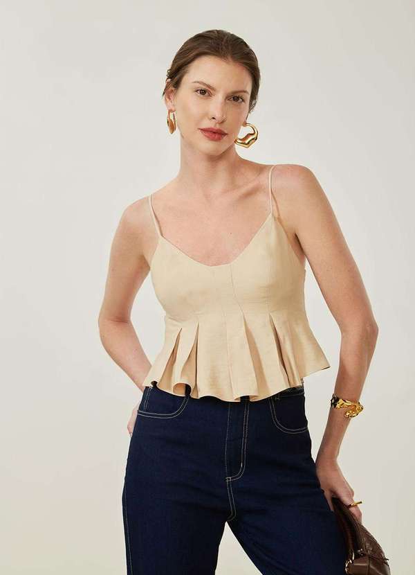 Maria.valentina - Top Maria.Valentina Decote Quadrado Alça Fina Bege Bege