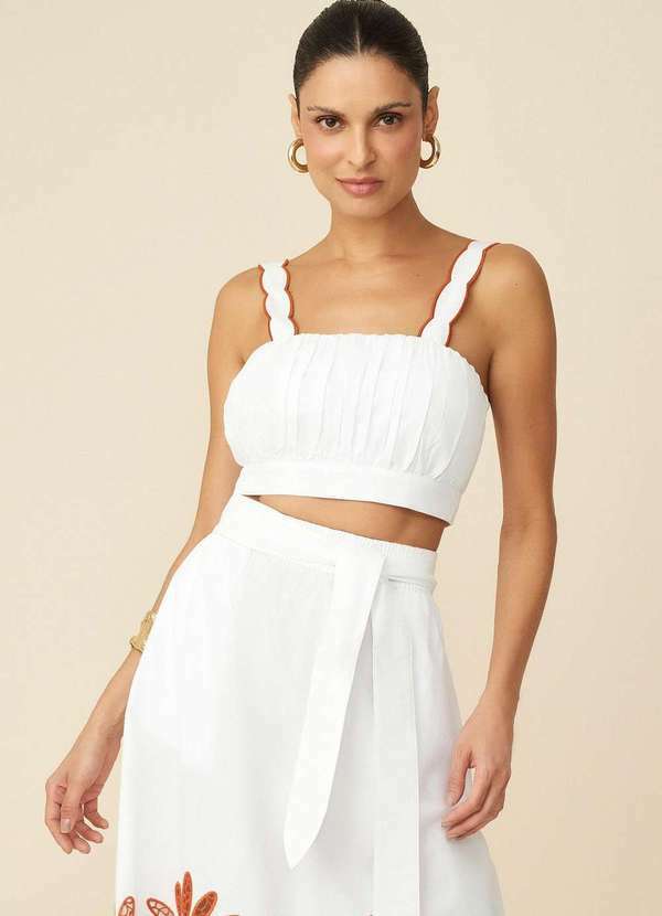 Maria.valentina - Top Maria.Valentina Justo Alça Larga Bordado Off White Branco