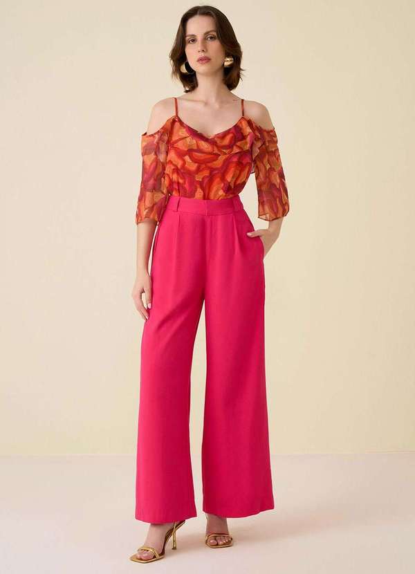 Maria.valentina - Calça Maria.Valentina Alfaiataria Cós Intermediário com Recorte R Rosa