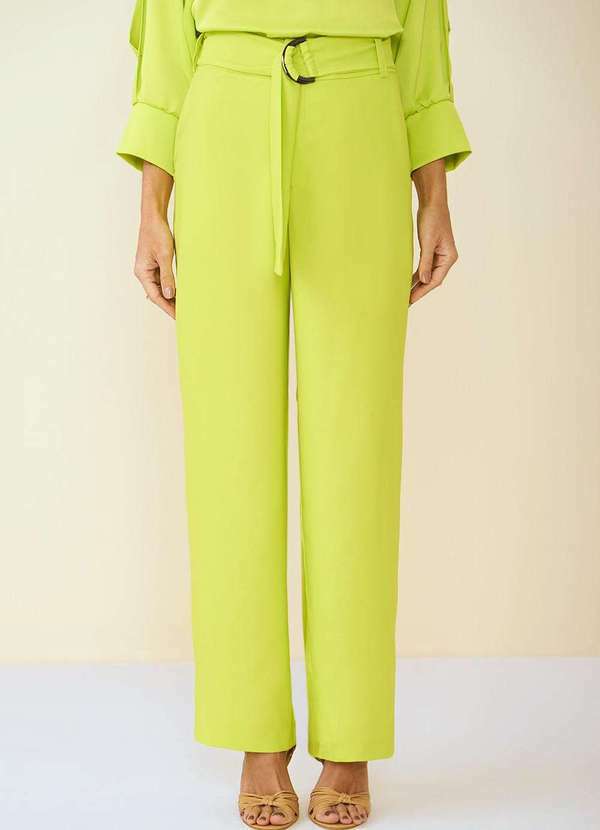 Maria.valentina - Calça Maria.Valentina Alfaiataria Cós Alto com Faixa Verde Claro Verde