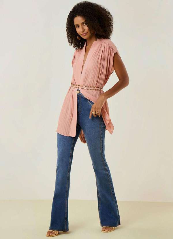 Maria.valentina - Calça Maria.Valentina Boot Cut Alta Azul Azul