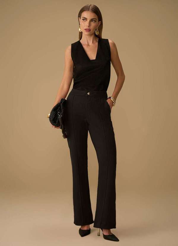 Maria.valentina - Calça Maria.Valentina Boot Cut Alta Preto Preto