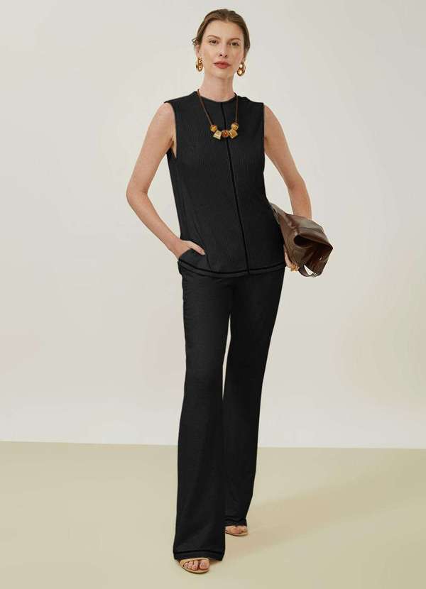 Maria.valentina - Calça Maria.Valentina Boot Cut Alta Preto Preto