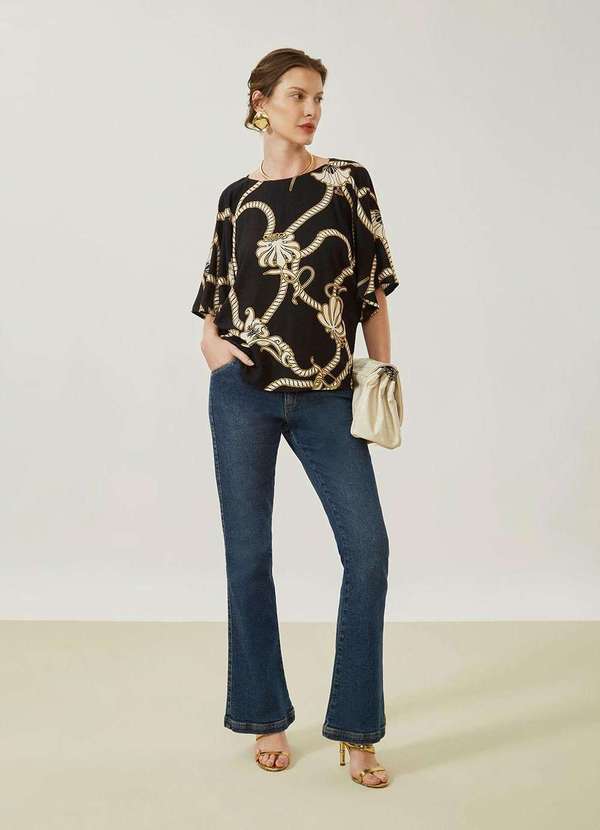 Maria.valentina - Calça Maria.Valentina Boot Cut Média Azul Azul