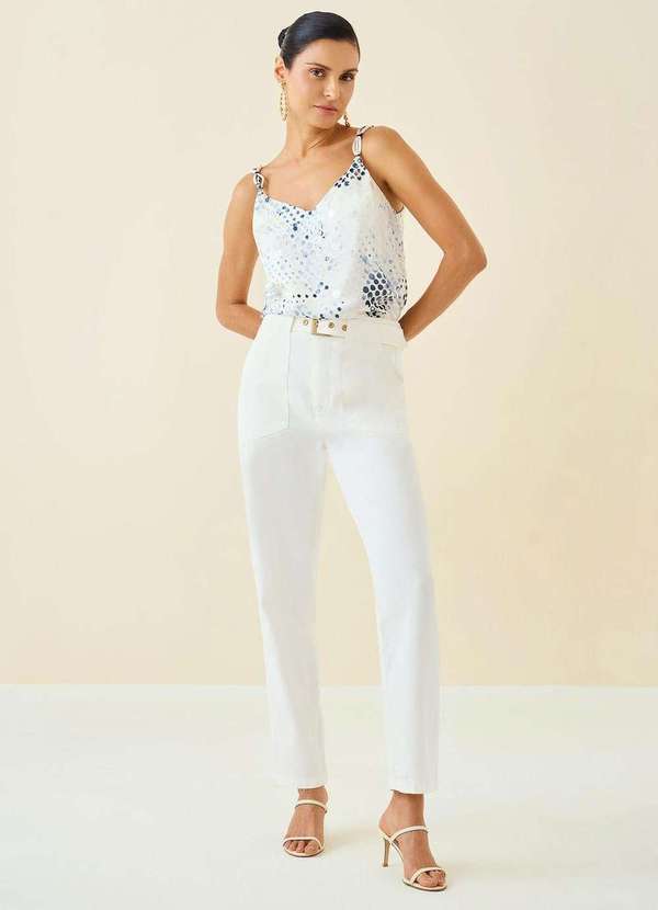 Maria.valentina - Calça Maria.Valentina Cenoura Alta Off White Branco