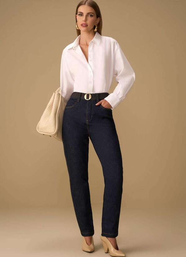 Maria.valentina - Calça Maria.Valentina Mom Alta Azul Azul