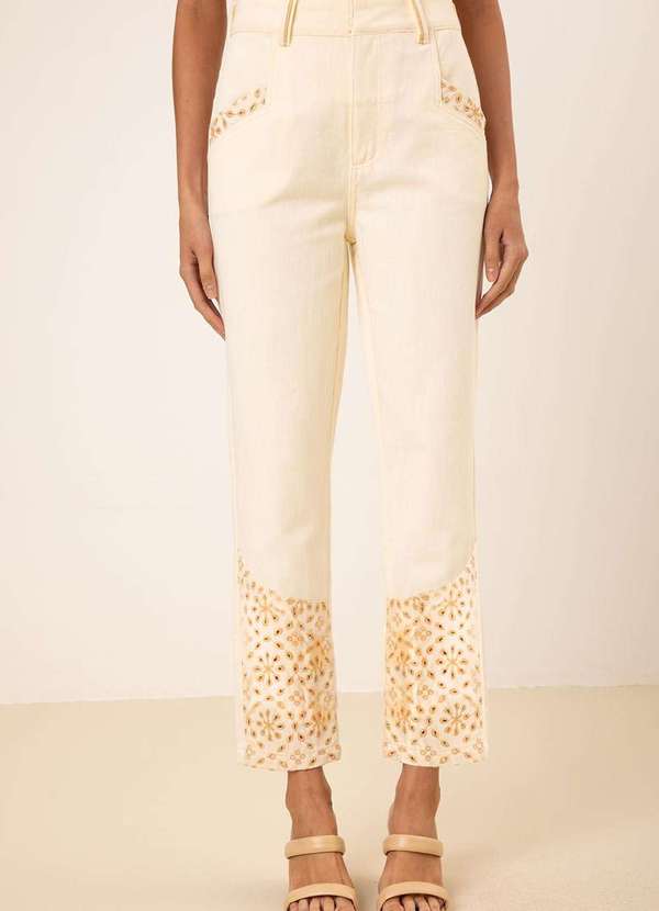 Maria.valentina - Calça Maria.Valentina Mom Alta Bege Bege