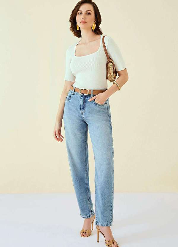 Maria.valentina - Calça Maria.Valentina New Shape Cós Intermediário com Metal Jeans Azul