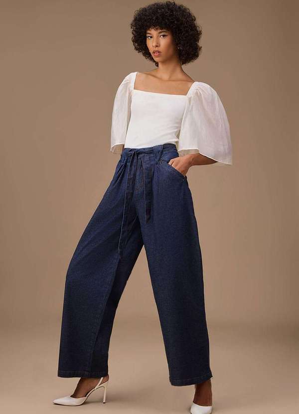 Maria.valentina - Calça Maria.Valentina Pantalona Alta Azul Azul 4