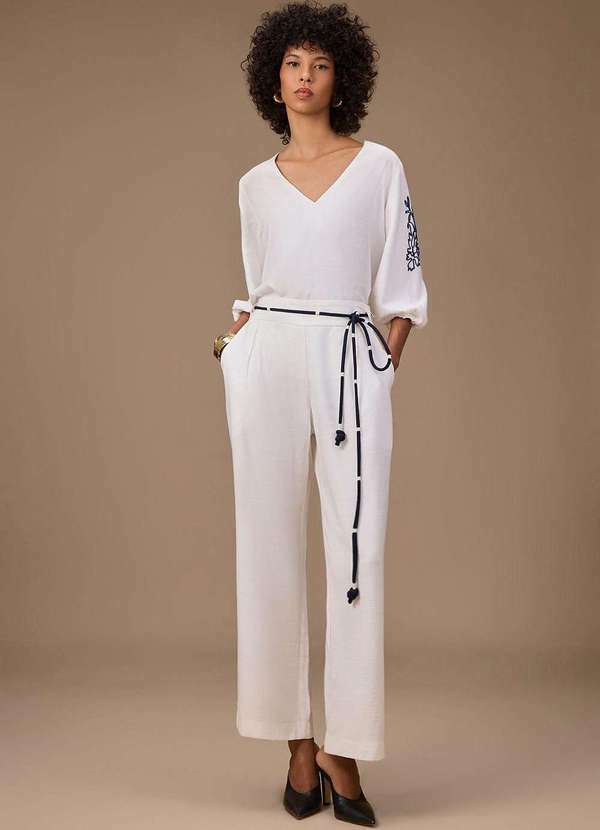 Maria.valentina - Calça Maria.Valentina Pantalona Alta Off White Branco