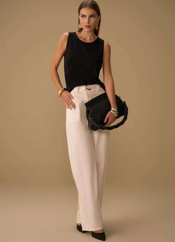 Maria.valentina - Calça Maria.Valentina Pantalona Alta Off White Branco