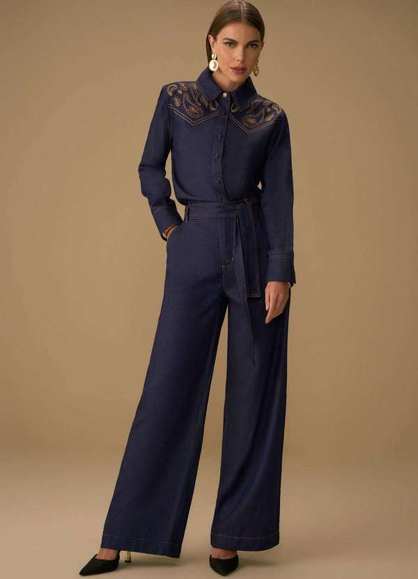 Maria.valentina - Calça Maria.Valentina Pantalona Alta Azul Azul