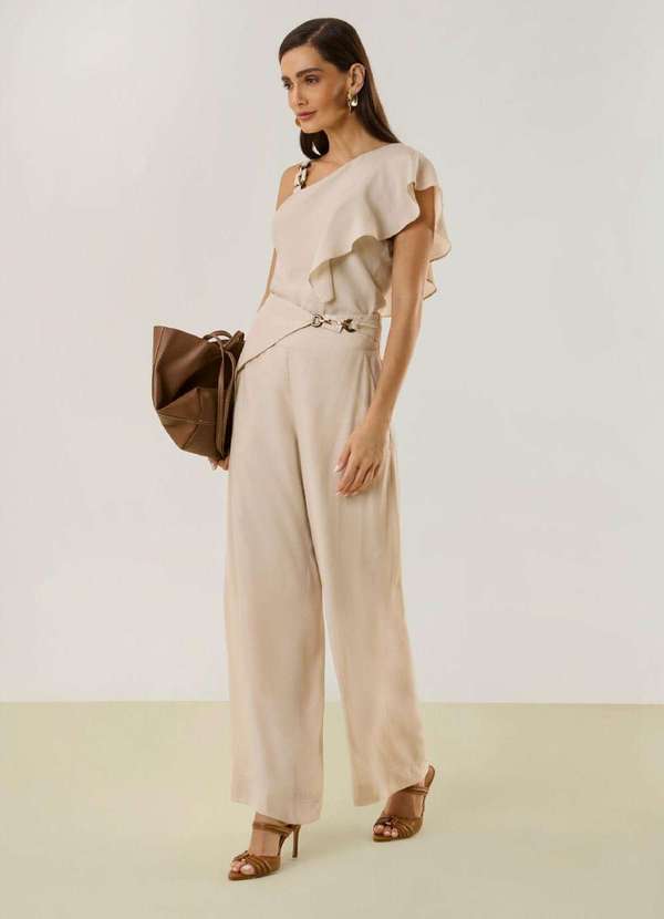 Maria.valentina - Calça Maria.Valentina Pantalona Alta Bege Bege