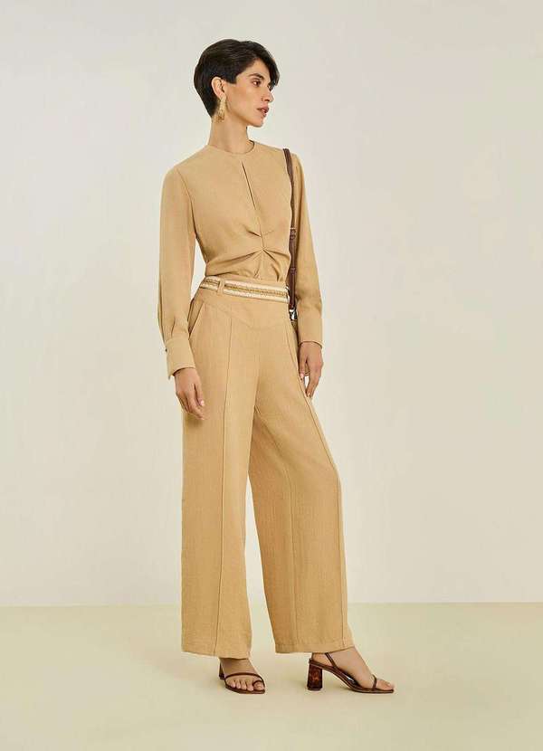 Maria.valentina - Calça Maria.Valentina Pantalona Alta Bege Bege 3