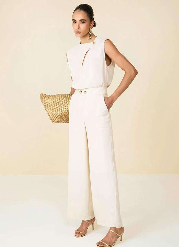 Maria.valentina - Calça Maria.Valentina Reta Alfaiataria Cós Alto Bolso Sobreposto Nude