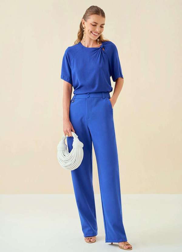 Maria.valentina - Calça Maria.Valentina Reta Alfaiataria Cós Intermediário Bolso Fa Azul