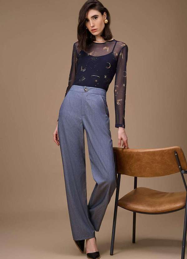 Maria.valentina - Calça Maria.Valentina Reta Alta Azul Azul