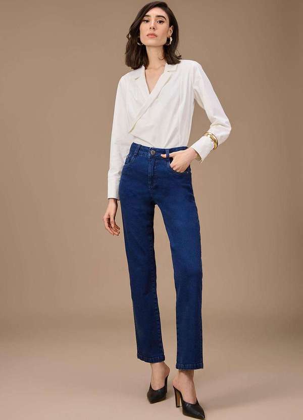 Maria.valentina - Calça Maria.Valentina Reta Alta Azul Azul