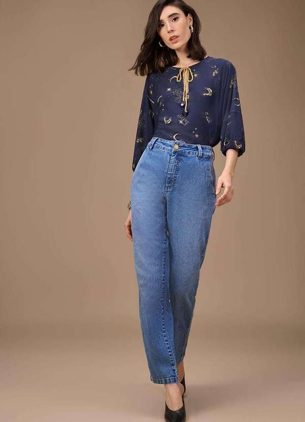 Maria.valentina - Calça Maria.Valentina Reta Alta Azul Azul