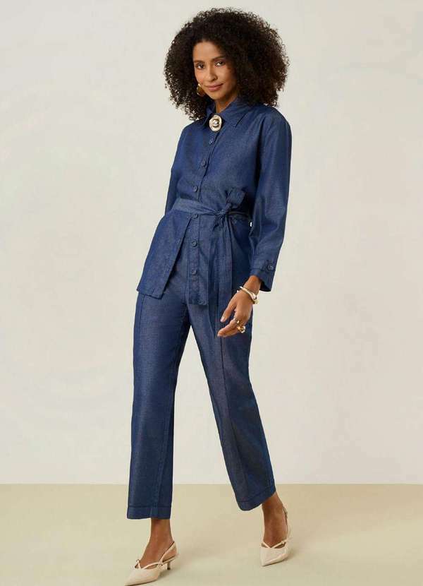 Maria.valentina - Calça Maria.Valentina Reta Alta Azul Azul