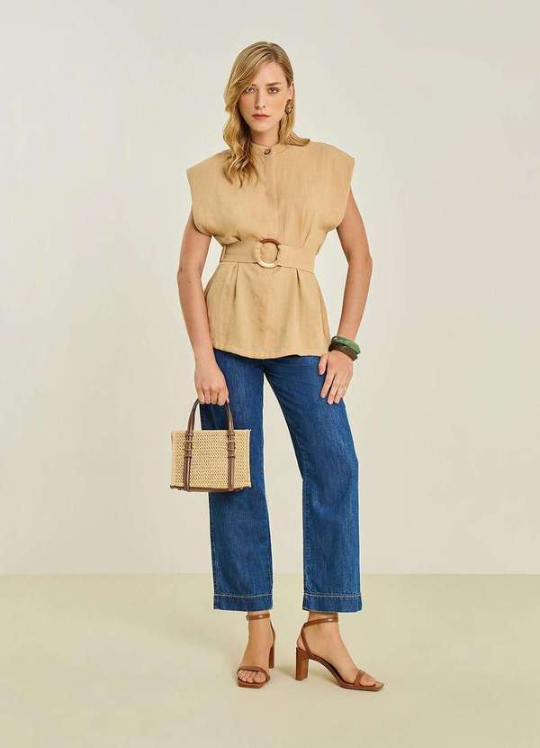 Maria.valentina - Calça Maria.Valentina Reta Alta Azul Azul