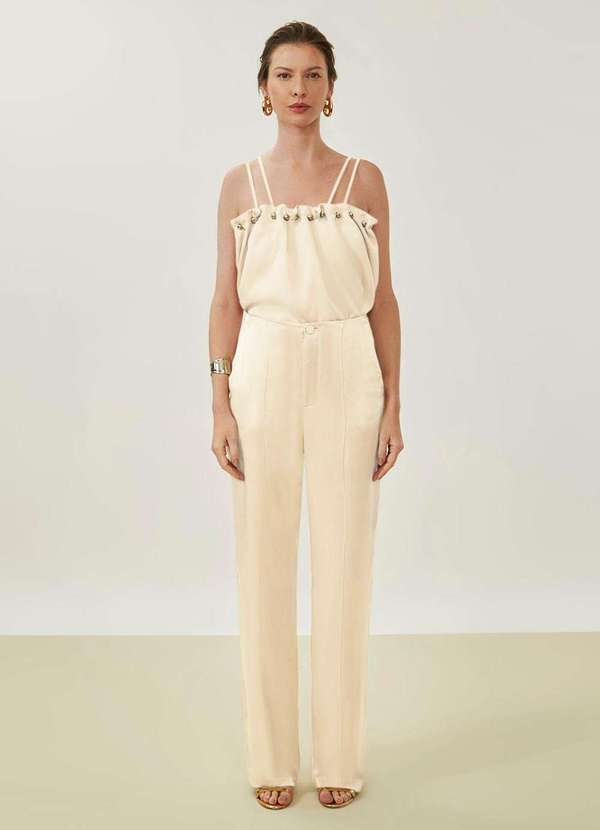 Maria.valentina - Calça Maria.Valentina Reta Alta Bege Bege 2