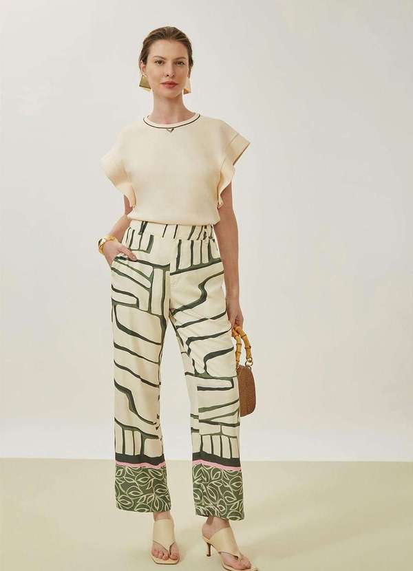 Maria.valentina - Calça Maria.Valentina Reta Alta Bege Bege