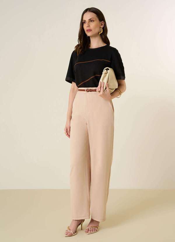 Maria.valentina - Calça Maria.Valentina Reta Alta Bege Bege 3