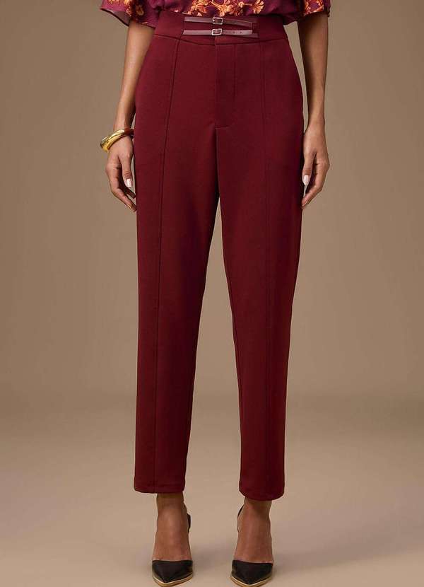 Maria.valentina - Calça Maria.Valentina Reta Alta Bordo Vermelho