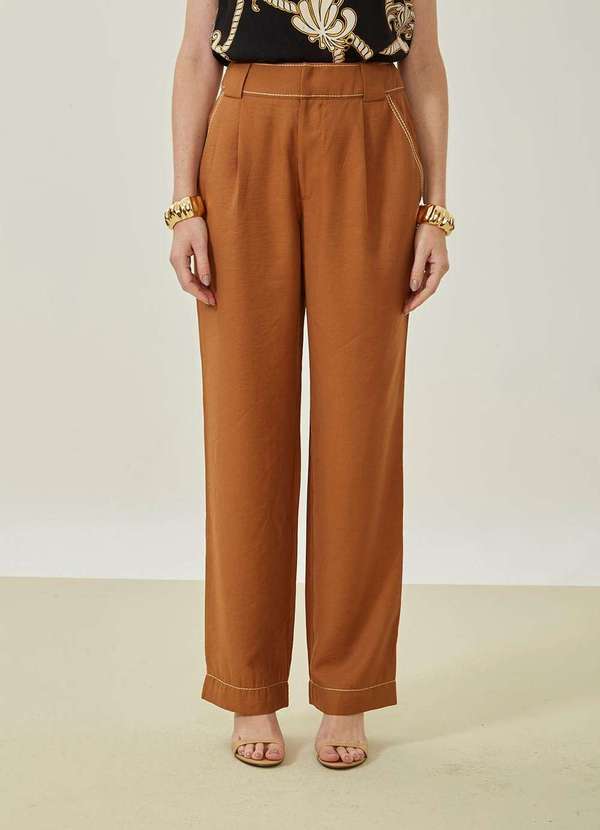 Maria.valentina - Calça Maria.Valentina Reta Alta Marrom Marrom 2