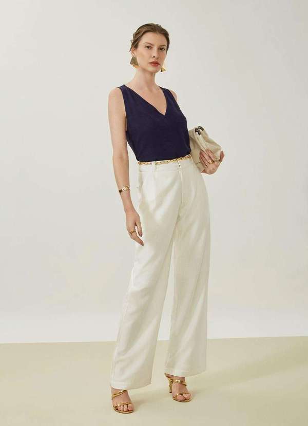 Maria.valentina - Calça Maria.Valentina Reta Alta Off White Branco